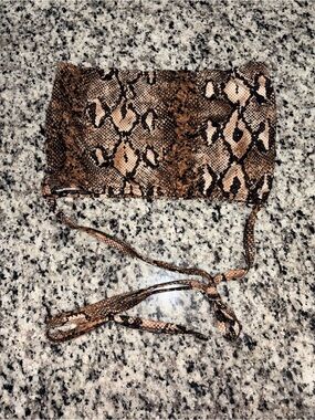 Snake Print Strapless Crop Top - Brown & Black